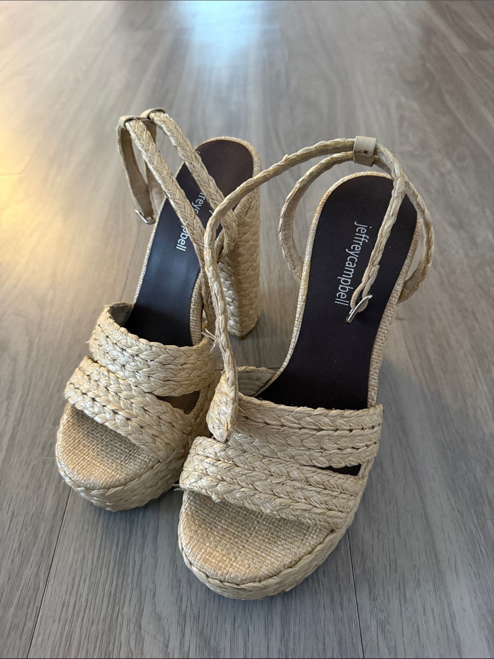Jeffrey Campbell Natural Braided Espadrille Platform Sandals